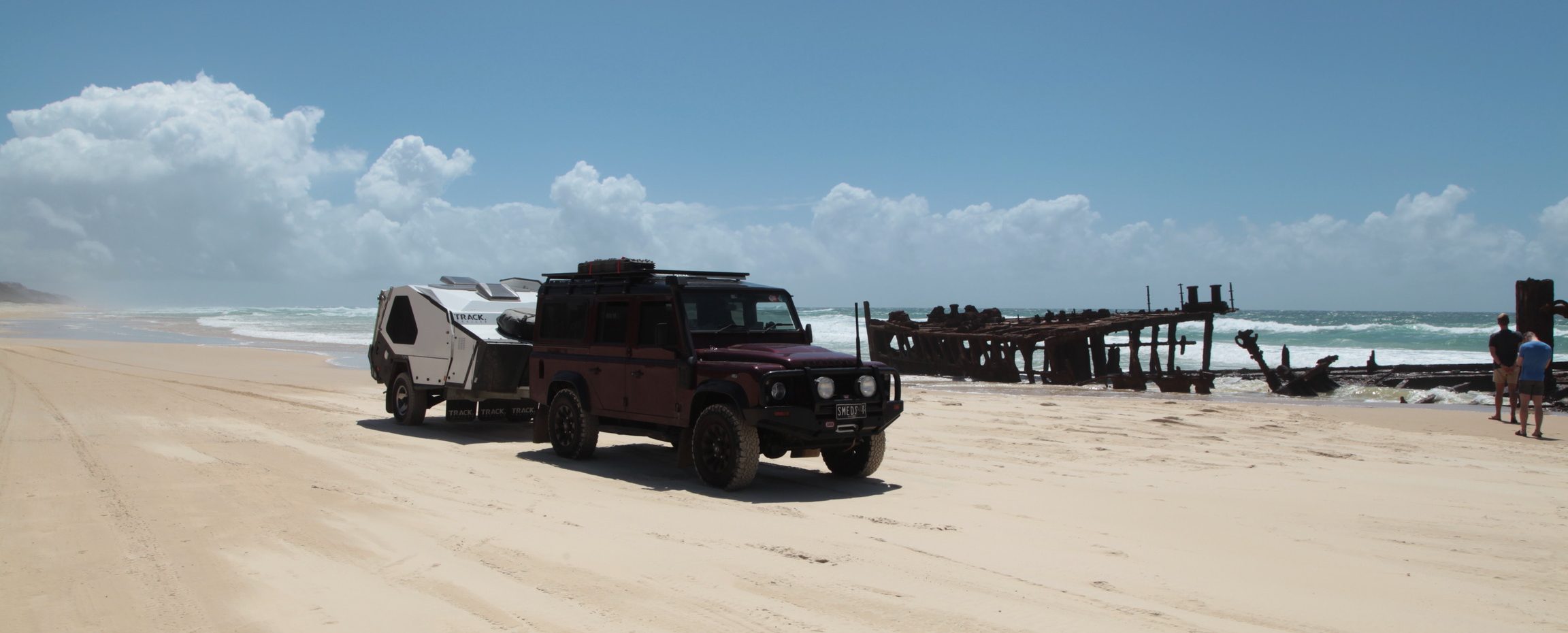 Campervan and camper trailer hire Sydney NSW. Fraser Island. Tvan MK5 and Land Rover.